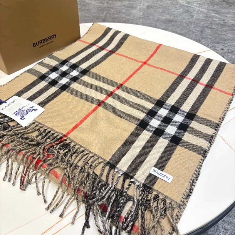 *SHIHNA名牌精品*Burberry 雙面兩用騎士標/格紋羊毛流蘇圍巾(米色)-2