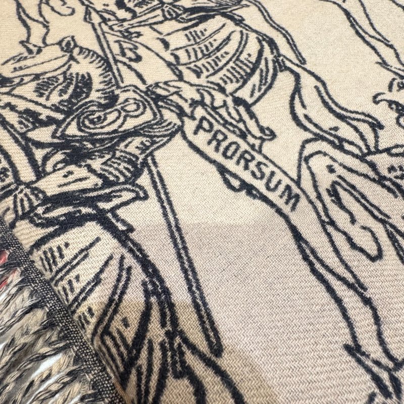 *SHIHNA名牌精品*Burberry 雙面兩用騎士標/格紋羊毛流蘇圍巾(米色)-6