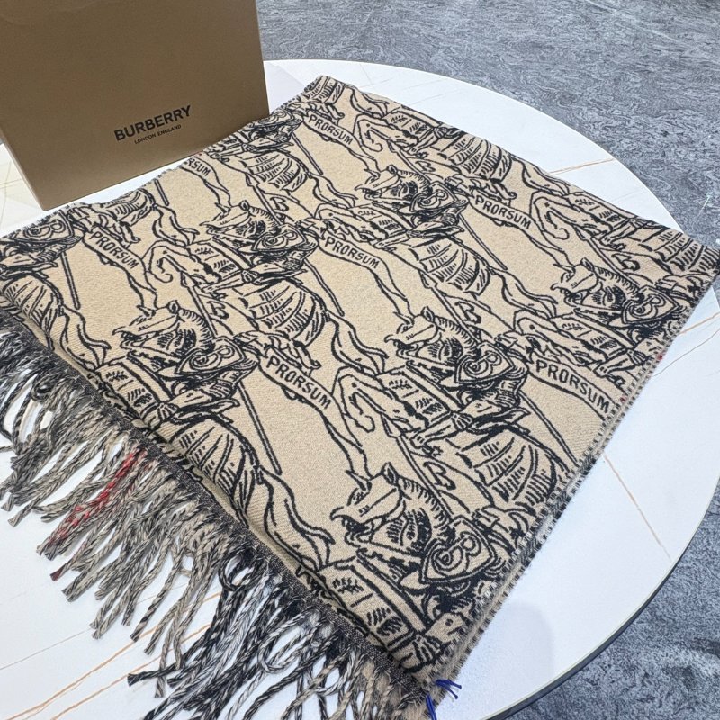 *SHIHNA名牌精品*Burberry 雙面兩用騎士標/格紋羊毛流蘇圍巾(米色)-8