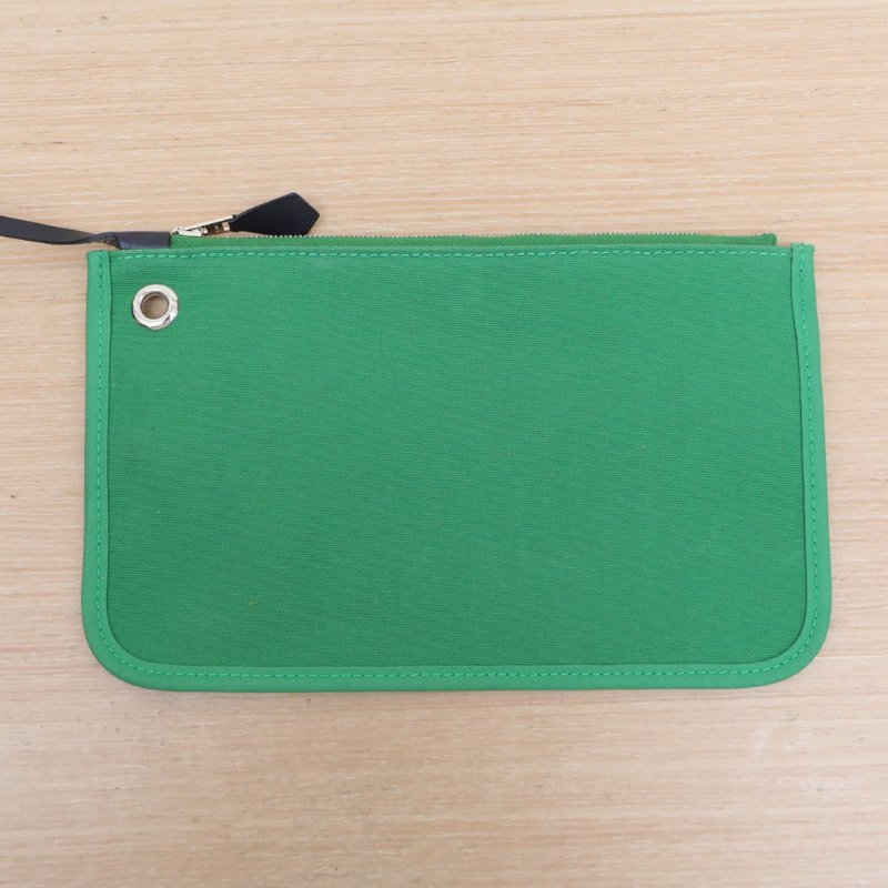 HERMES Herbag311K竹子綠拼7U海軍藍帆布/Hunter牛皮Z刻銀扣肩背包-3