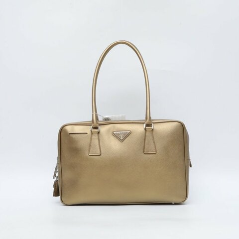 PRADA 金色牛皮普拉達prada手拎短肩帶金屬色盒子包底長31肩背包