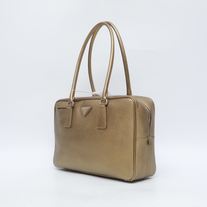 PRADA 金色牛皮普拉達prada手拎短肩帶金屬色盒子包底長31肩背包-2