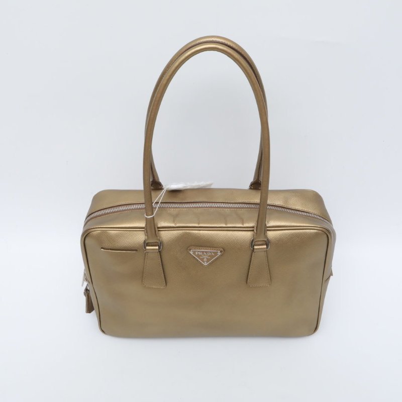 PRADA 金色牛皮普拉達prada手拎短肩帶金屬色盒子包底長31肩背包-4