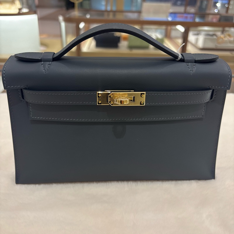 HERMES Mini Kelly Pochette 霧霾灰 全新現場-5
