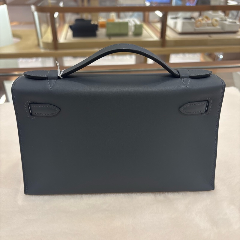 HERMES Mini Kelly Pochette 霧霾灰 全新現場-6