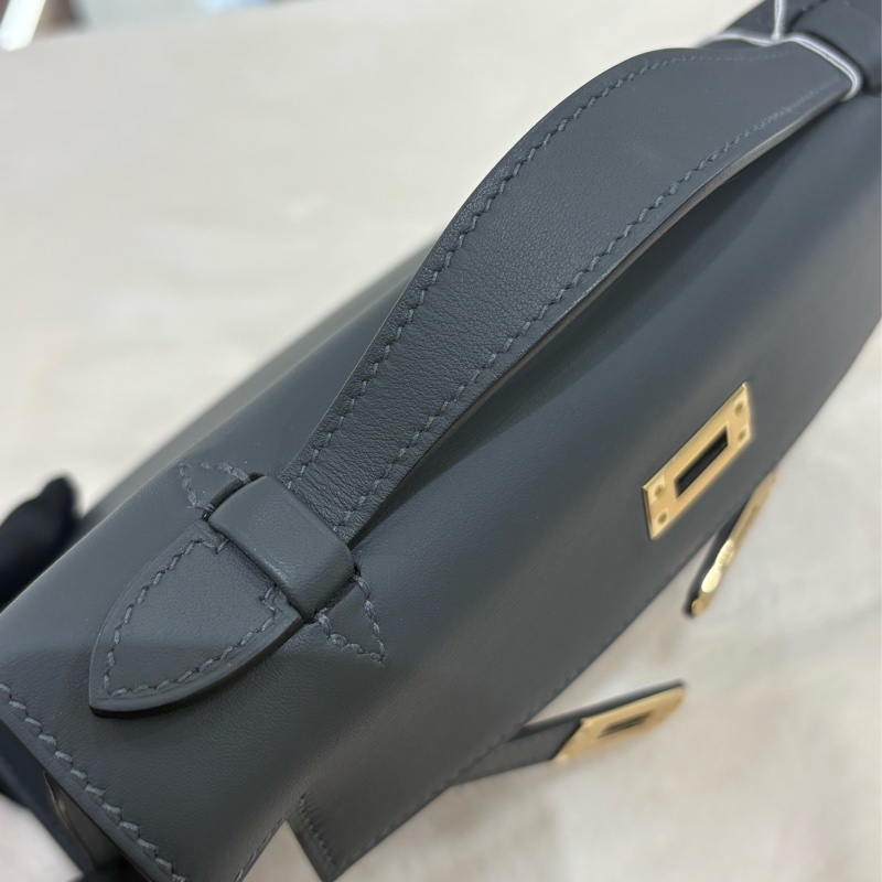 HERMES Mini Kelly Pochette 霧霾灰 全新現場-10