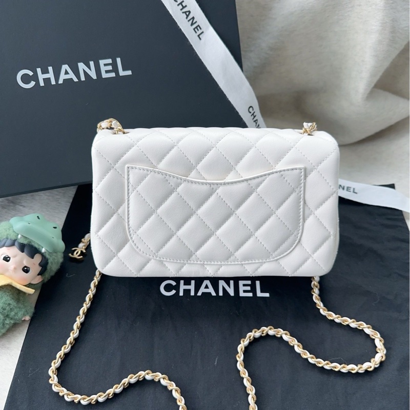 【配件:防塵袋 💕】Chanel 25B cf 大mini 白金 白色 金扣 雙c調節扣 肩帶可調節 羊皮 手提 單肩 斜挎-3