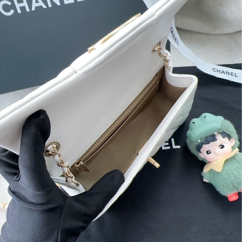 【配件:防塵袋 💕】Chanel 25B cf 大mini 白金 白色 金扣 雙c調節扣 肩帶可調節 羊皮 手提 單肩 斜挎-6