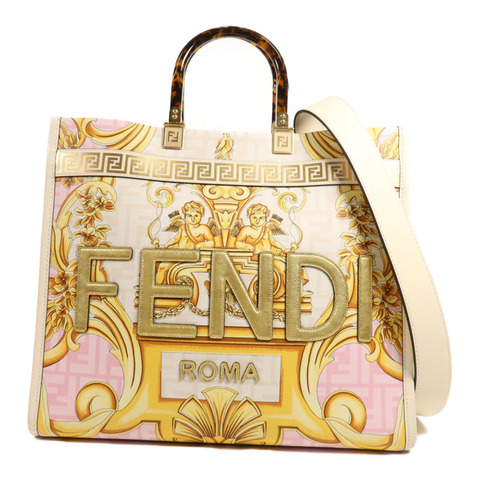 FENDI 塗層帆布Fendace金扣手挽肩背兩用袋