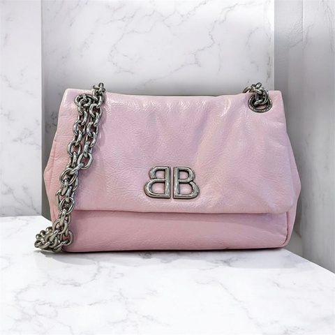 巴黎世家 全皮翻蓋鏈包 粉色