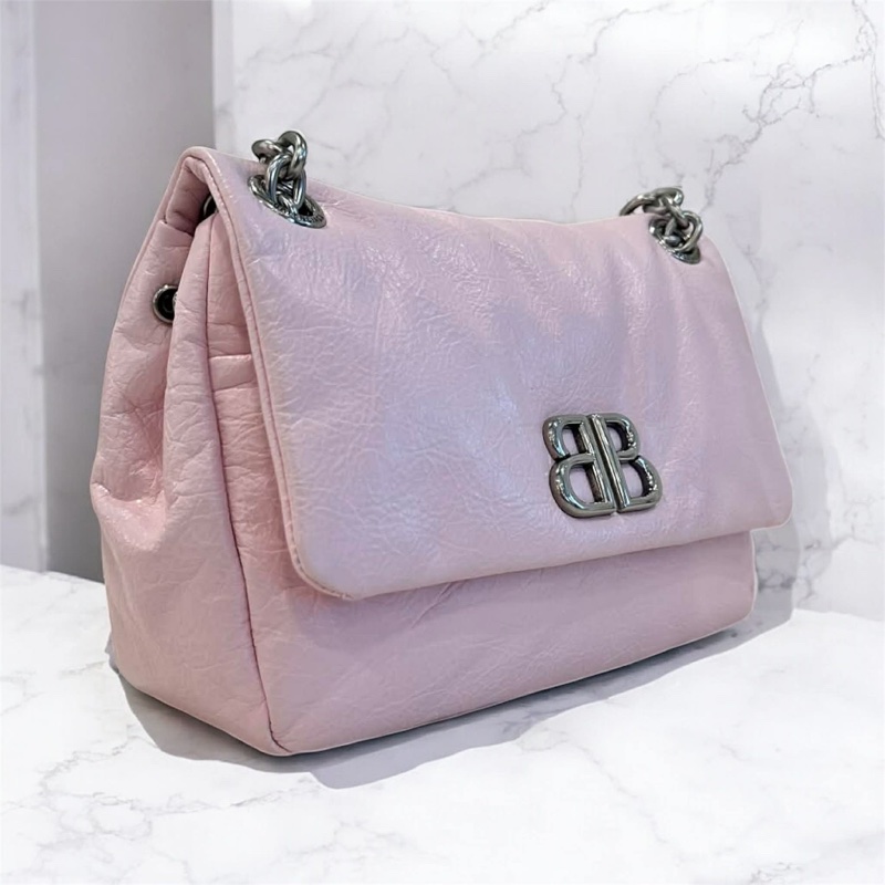 巴黎世家 全皮翻蓋鏈包 粉色-1