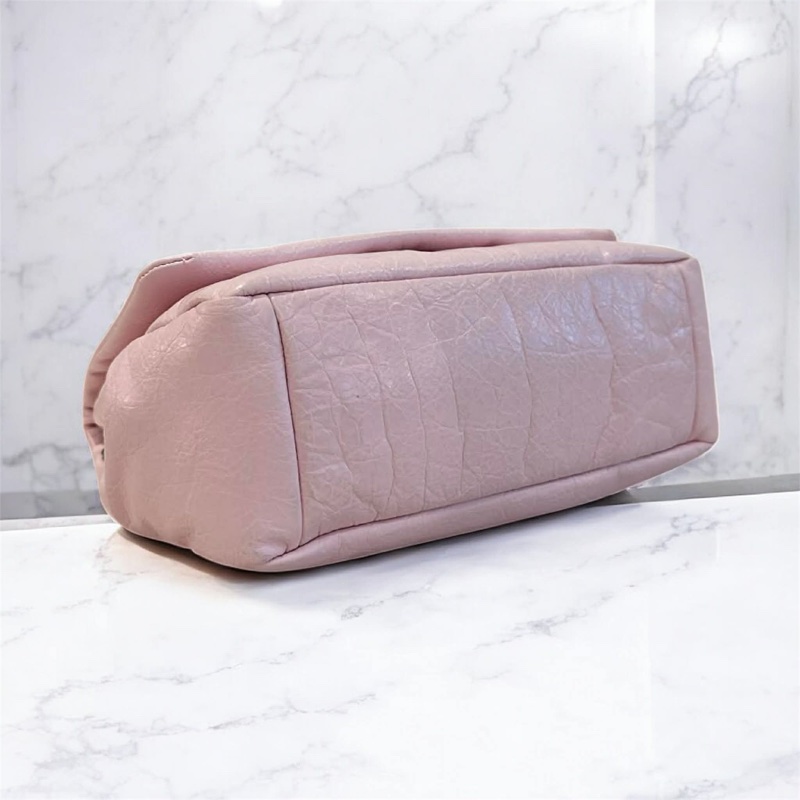 巴黎世家 全皮翻蓋鏈包 粉色-3