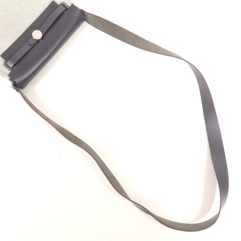 HERMES 帆布/皮革Mini Herbag銀扣肩背袋Ardoise-4