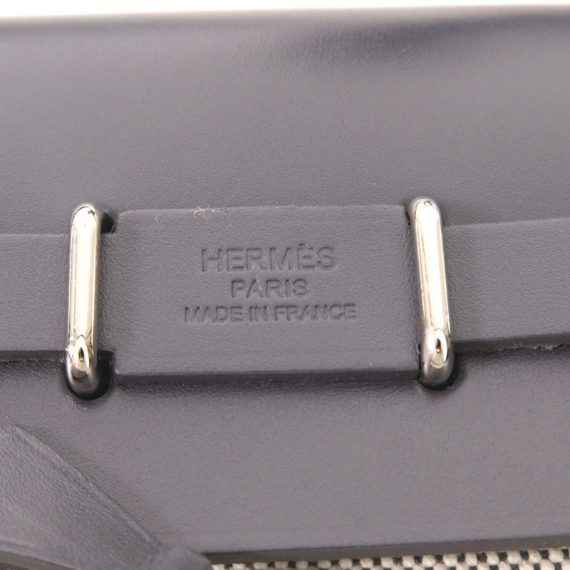 HERMES 帆布/皮革Mini Herbag銀扣肩背袋Ardoise-9