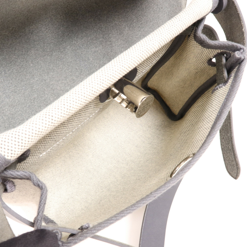 HERMES 帆布/皮革Mini Herbag銀扣肩背袋Ardoise-13