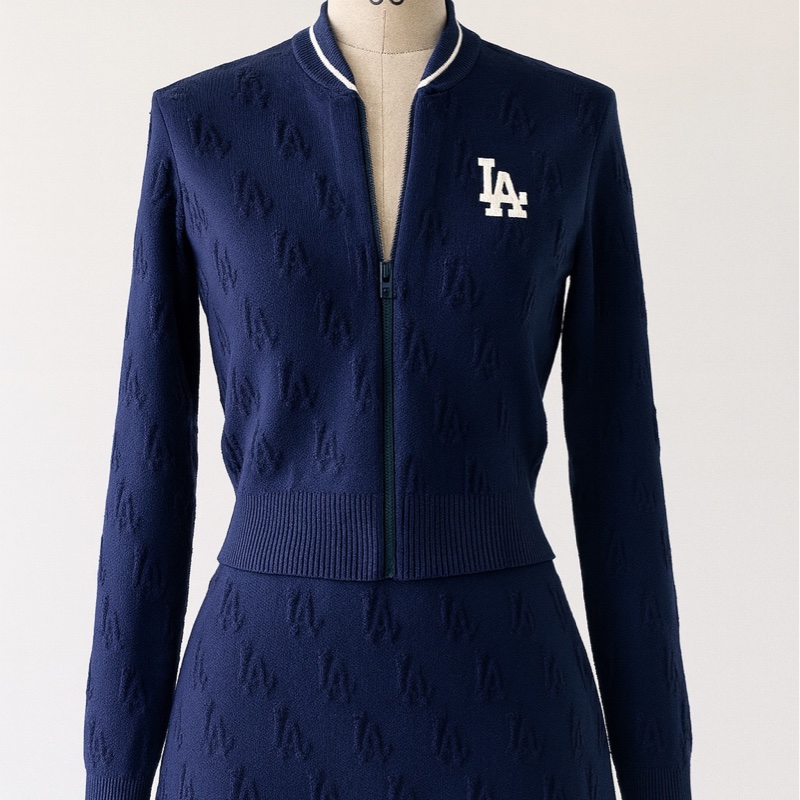 MLB LA 深藍立體織紋針織短裙|美式休閒潮流必備|韓國官網熱賣款-1
