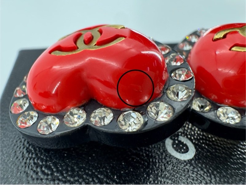 Chanel Vintage 95P 水鑽鍍金大愛心黑紅色耳環-3