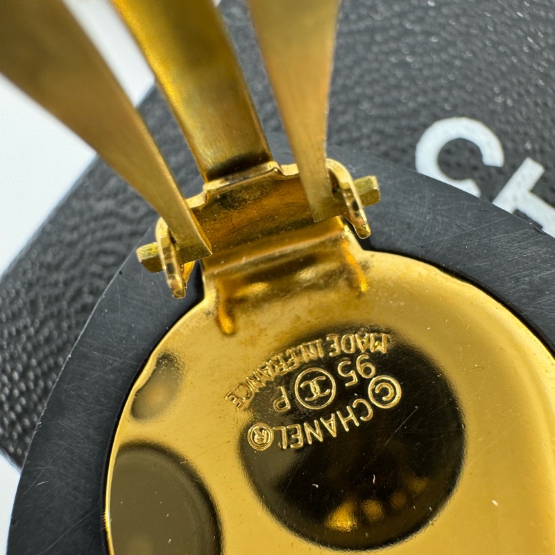 Chanel Vintage 95P 水鑽鍍金大愛心黑紅色耳環-12