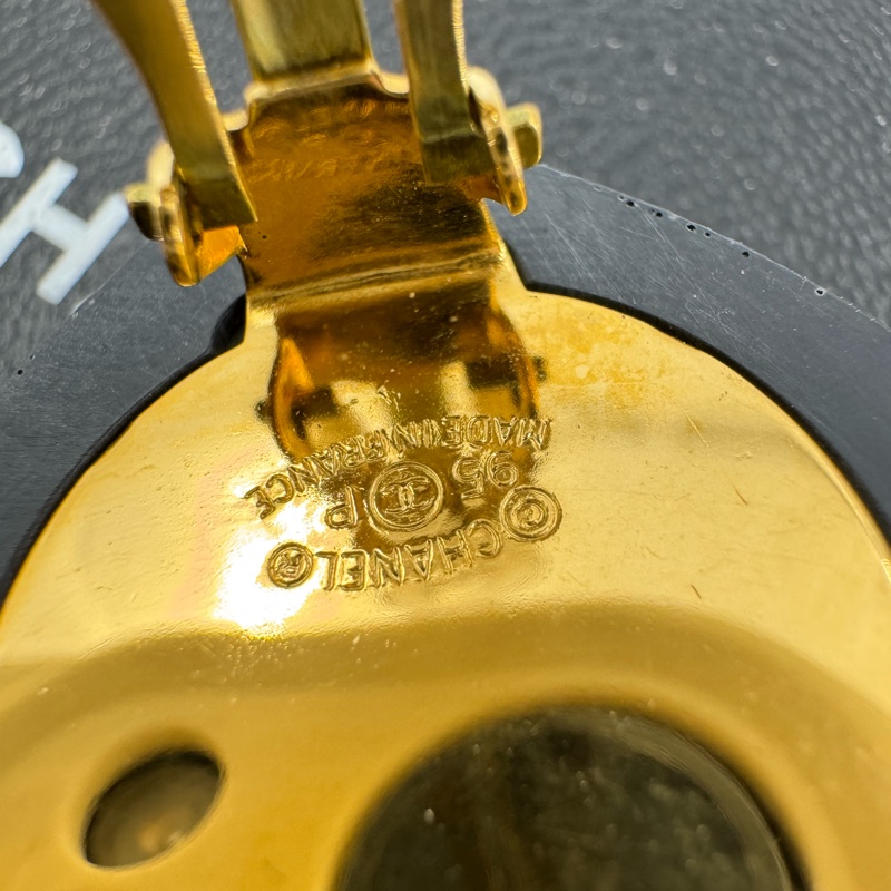 Chanel Vintage 95P 水鑽鍍金大愛心黑紅色耳環-13