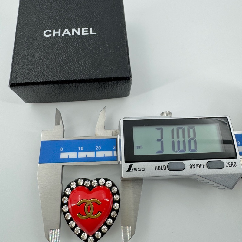 Chanel Vintage 95P 水鑽鍍金大愛心黑紅色耳環-15