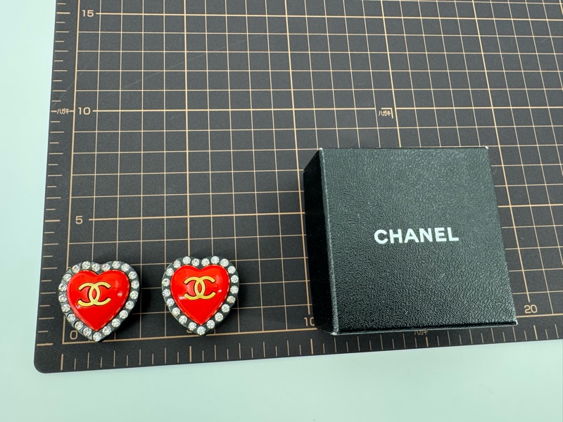 Chanel Vintage 95P 水鑽鍍金大愛心黑紅色耳環-16