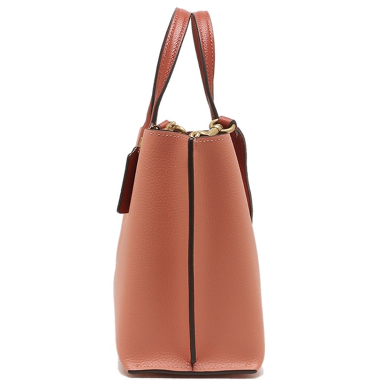 【COACH】素面皮革托特包-粉桔-1