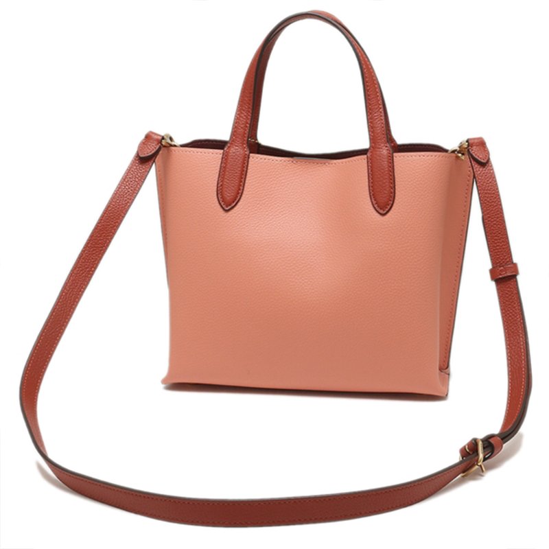 【COACH】素面皮革托特包-粉桔-3