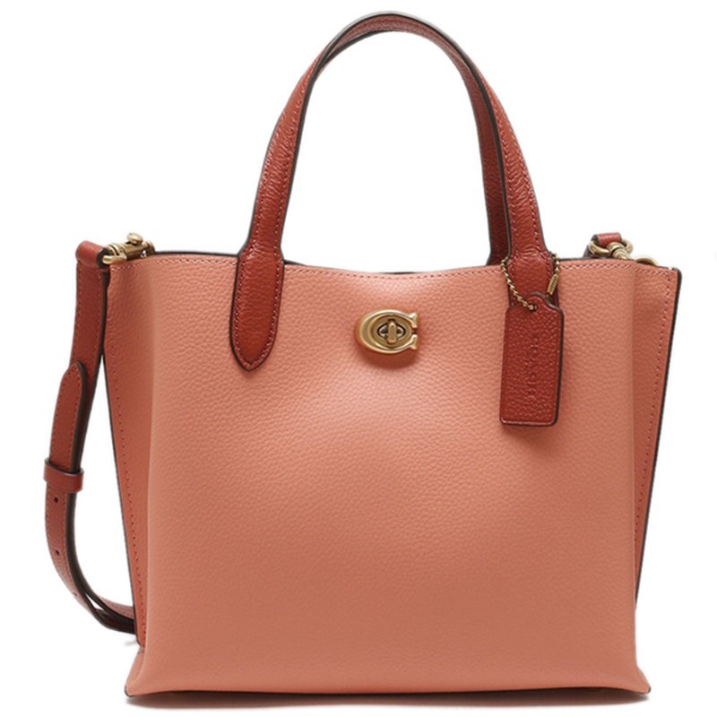【COACH】素面皮革托特包-粉桔-4