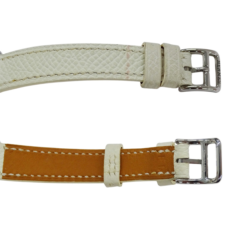 愛馬仕 Clipper Nacre Shell 女士腕錶,鑲嵌 12 顆鑽石,石英機芯,不鏽鋼錶殼,皮革錶帶,銀色拋光,CL4.230-3