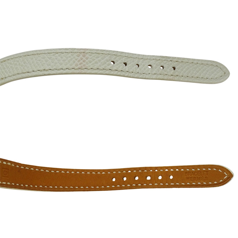 愛馬仕 Clipper Nacre Shell 女士腕錶,鑲嵌 12 顆鑽石,石英機芯,不鏽鋼錶殼,皮革錶帶,銀色拋光,CL4.230-4