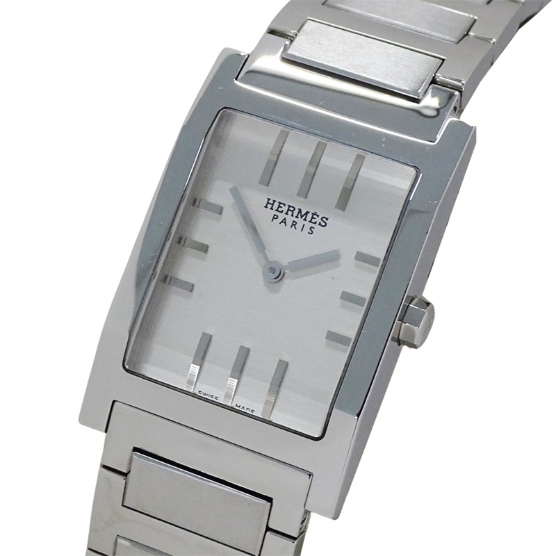 愛馬仕 Tandem TA1.710 男士石英錶,不鏽鋼材質,銀色,方形錶盤,拋光處理-0