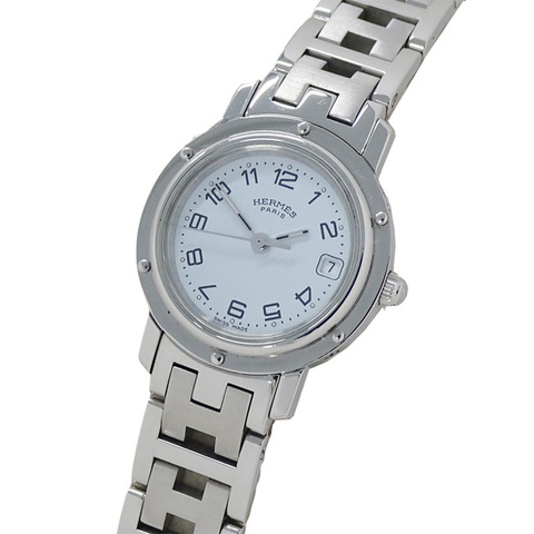 愛馬仕 Clipper Date 女士石英腕錶，不鏽鋼材質，CL4.210，銀/白色，拋光處理