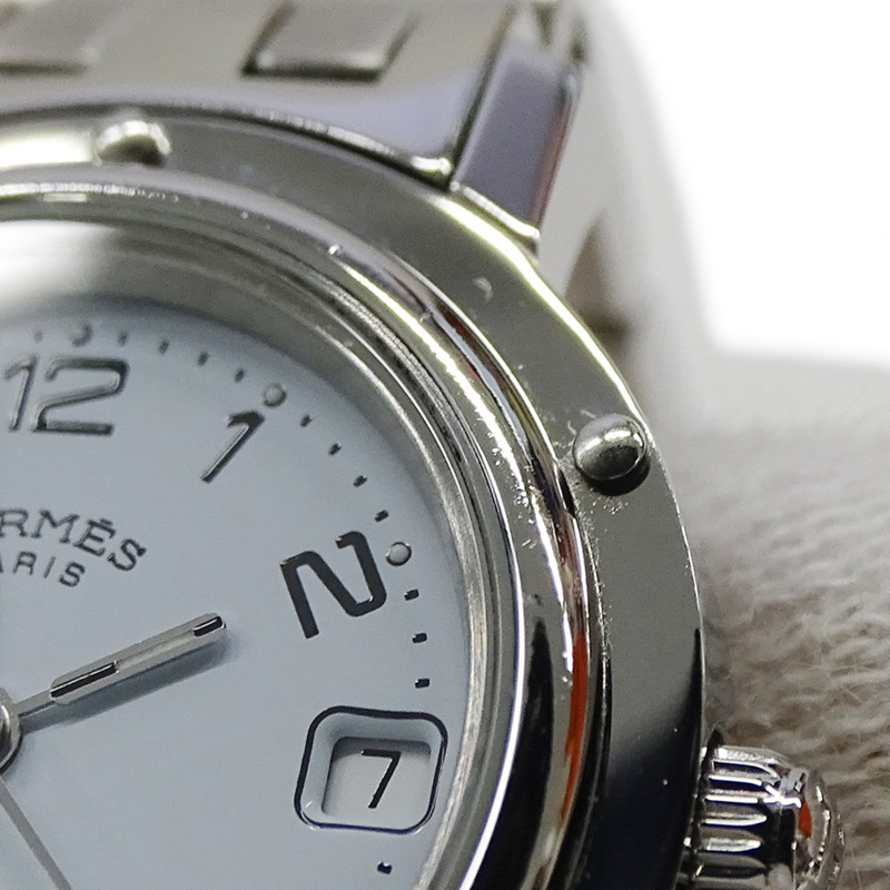 愛馬仕 Clipper Date 女士石英腕錶,不鏽鋼材質,CL4.210,銀/白色,拋光處理-11