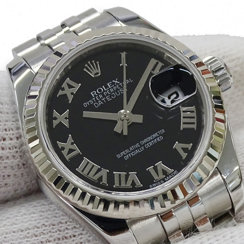 勞力士 ROLEX Datejust 179174 隨機編號女士腕錶 自動上鍊 AT 不鏽鋼 SS 白金 WG 銀色 黑色 羅馬數字 拋光-15