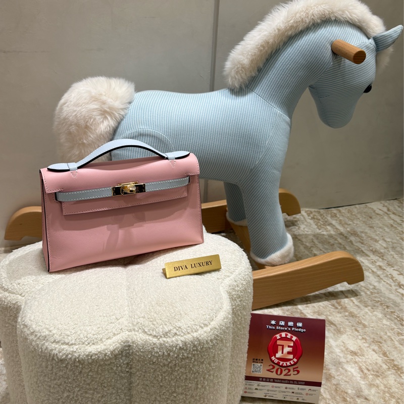 Hermes Mini Kelly Pochette 粉藍拼色 全新現貨-0