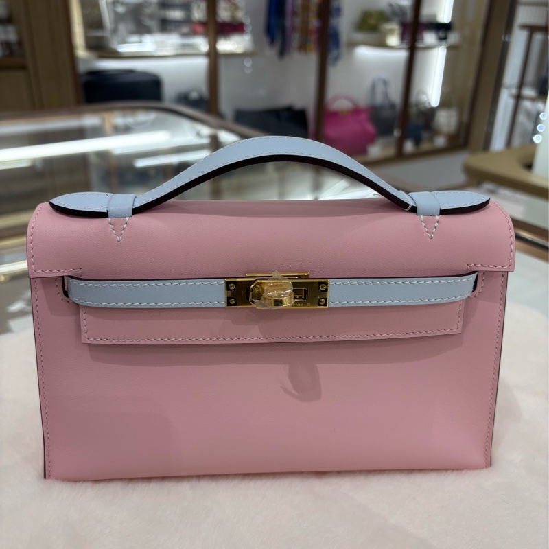 Hermes Mini Kelly Pochette 粉藍拼色 全新現貨-6