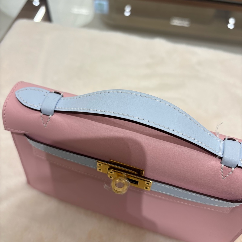 Hermes Mini Kelly Pochette 粉藍拼色 全新現貨-13