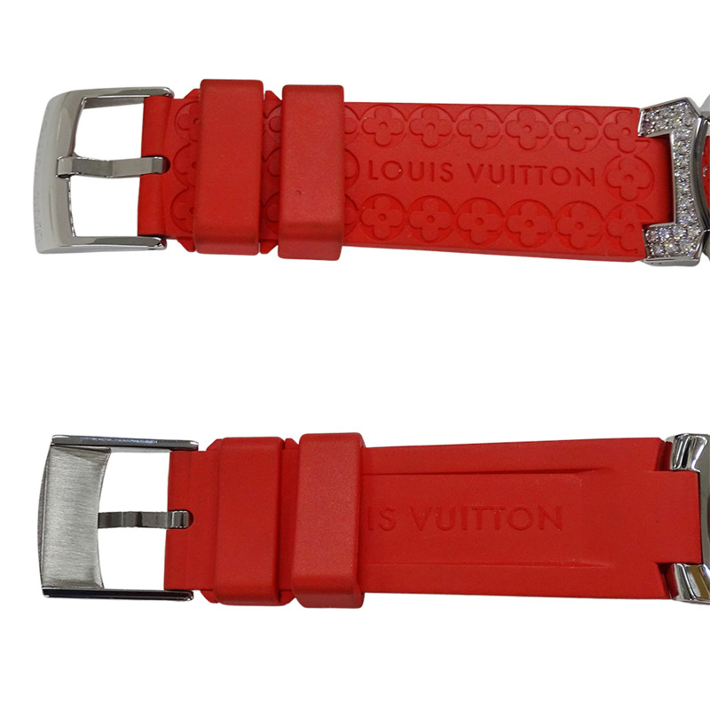 路易威登 (Louis Vuitton) 女士腕錶 Tambour Fiji 心形鑽石石英 QZ 不鏽鋼 SS 橡膠 Q131Z 紅色拋光-3