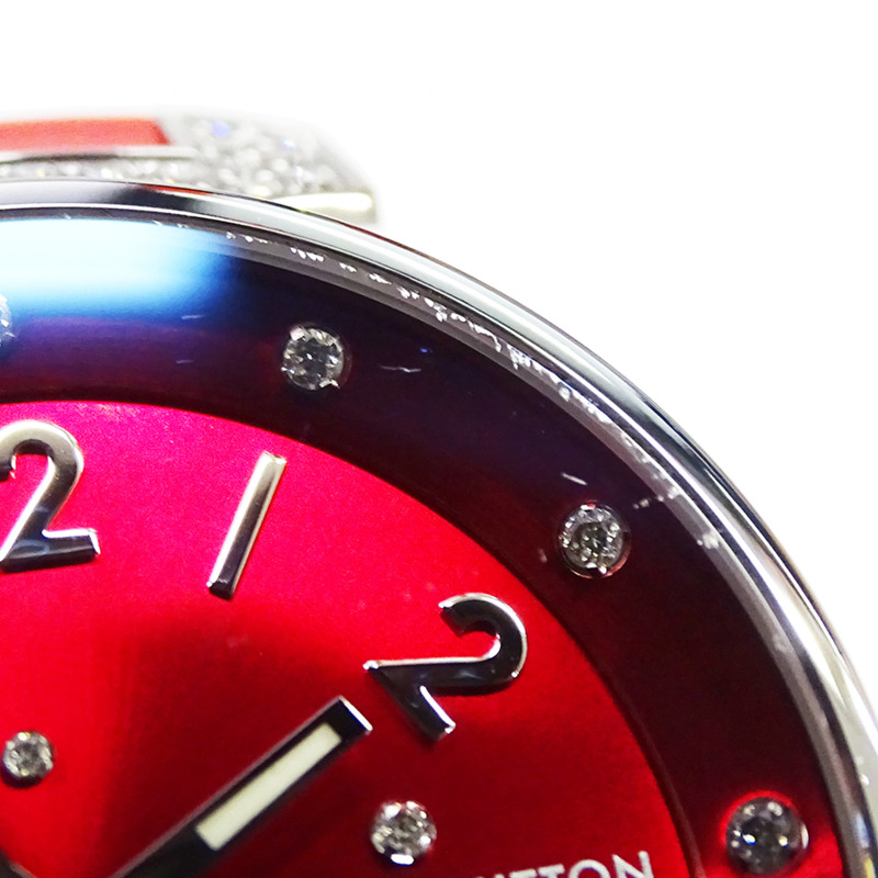 路易威登 (Louis Vuitton) 女士腕錶 Tambour Fiji 心形鑽石石英 QZ 不鏽鋼 SS 橡膠 Q131Z 紅色拋光-5