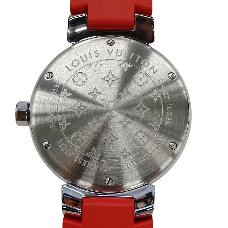 路易威登 (Louis Vuitton) 女士腕錶 Tambour Fiji 心形鑽石石英 QZ 不鏽鋼 SS 橡膠 Q131Z 紅色拋光-6