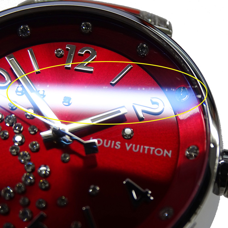 路易威登 (Louis Vuitton) 女士腕錶 Tambour Fiji 心形鑽石石英 QZ 不鏽鋼 SS 橡膠 Q131Z 紅色拋光-8