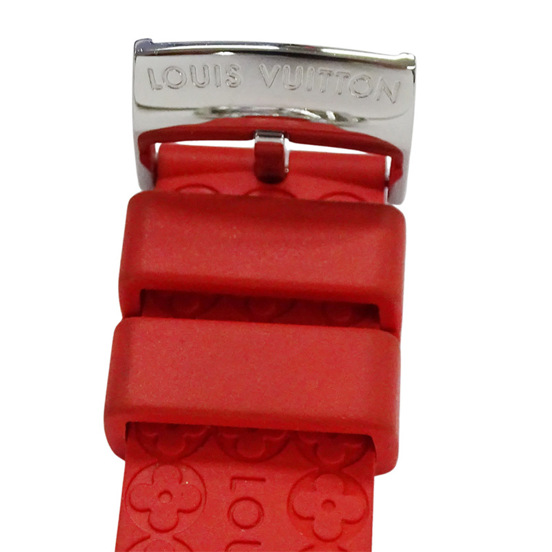 路易威登 (Louis Vuitton) 女士腕錶 Tambour Fiji 心形鑽石石英 QZ 不鏽鋼 SS 橡膠 Q131Z 紅色拋光-11