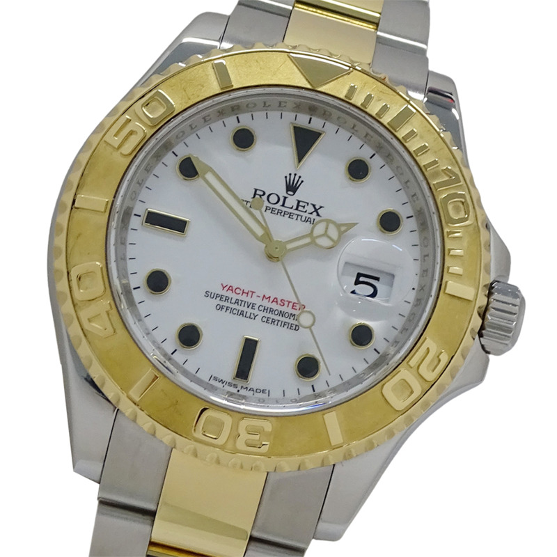 勞力士 ROLEX Yacht-Master 16623 隨機編號男士腕錶 品牌 日期 自動上鍊 AT 不鏽鋼 SS 黃金 YG 組合 白色拋光-0