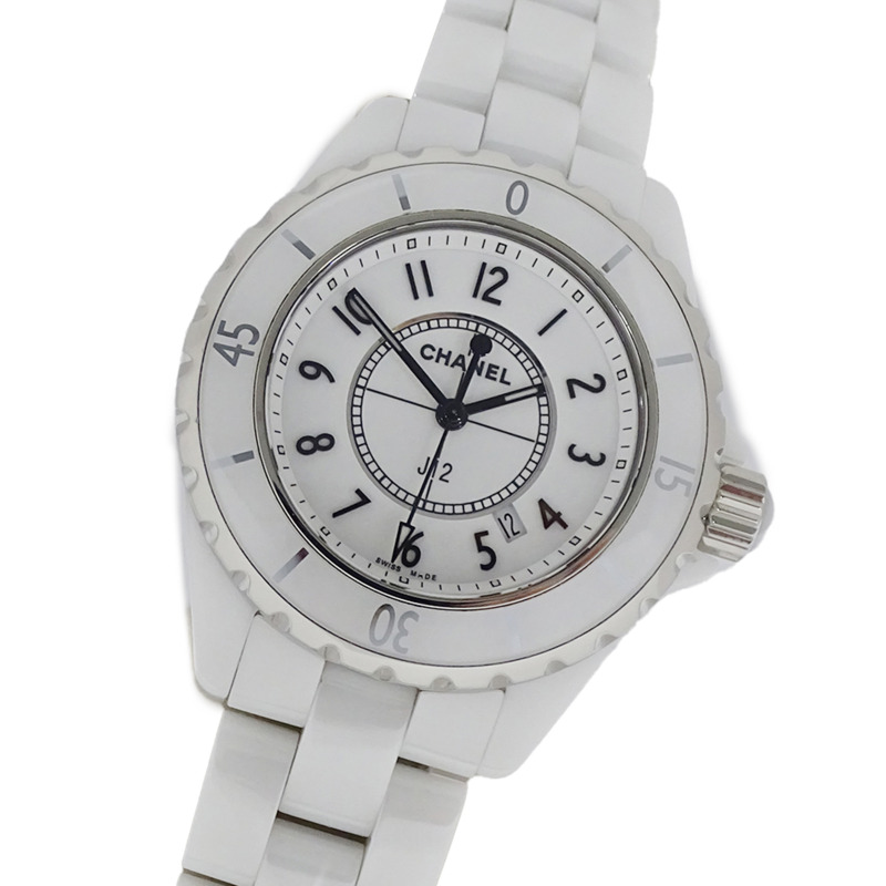 香奈兒 (Chanel) 女士腕錶 J12 日期石英 QZ 不鏽鋼 SS 白色陶瓷 H0968 拋光-0