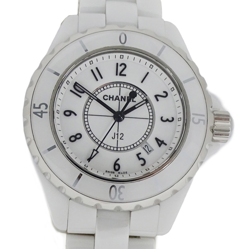 香奈兒 (Chanel) 女士腕錶 J12 日期石英 QZ 不鏽鋼 SS 白色陶瓷 H0968 拋光-1