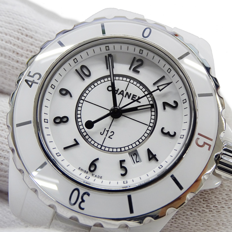 香奈兒 (Chanel) 女士腕錶 J12 日期石英 QZ 不鏽鋼 SS 白色陶瓷 H0968 拋光-15