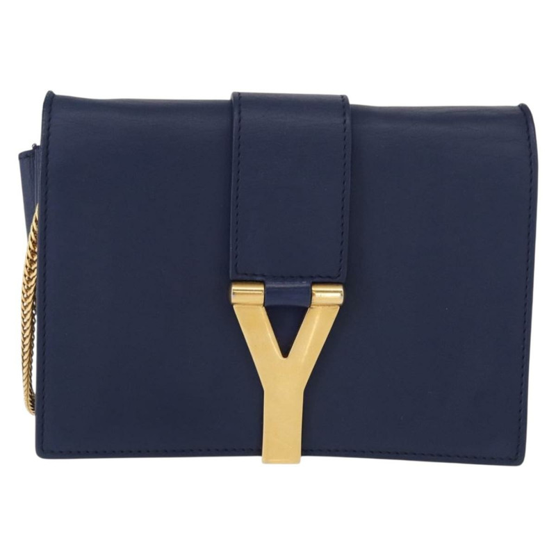 【日本直送】SAINT LAURENT Y Line 鏈條手提小包 皮革 藍色 金色 正品 BA8058-1