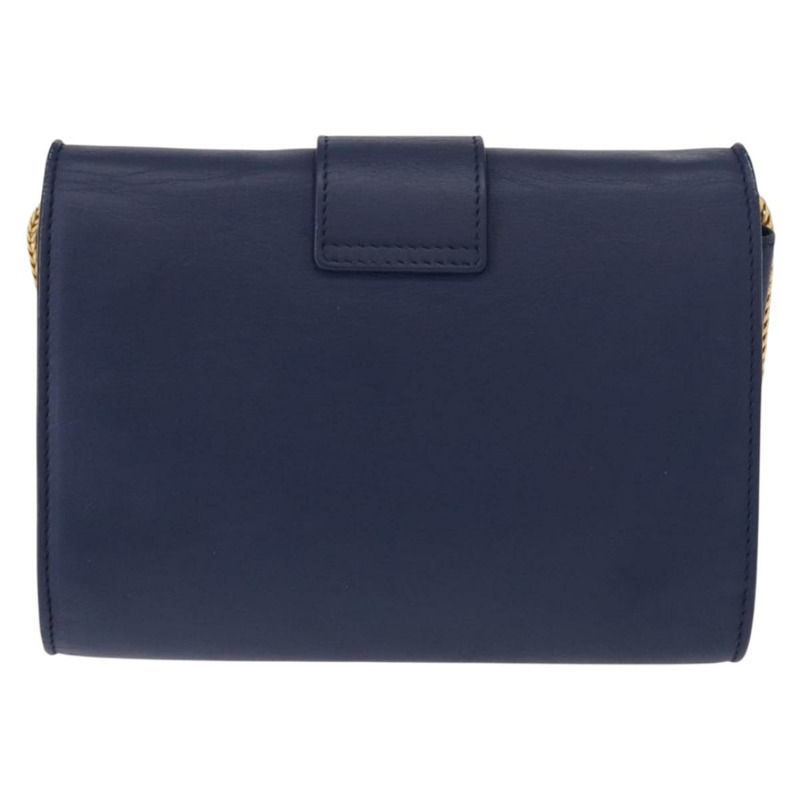 【日本直送】SAINT LAURENT Y Line 鏈條手提小包 皮革 藍色 金色 正品 BA8058-2