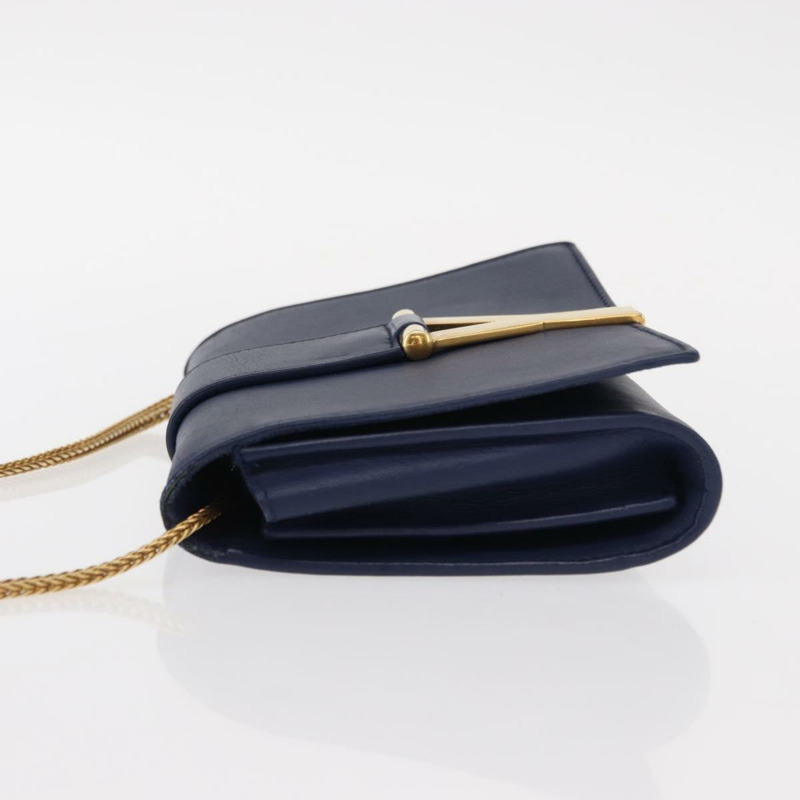 【日本直送】SAINT LAURENT Y Line 鏈條手提小包 皮革 藍色 金色 正品 BA8058-4