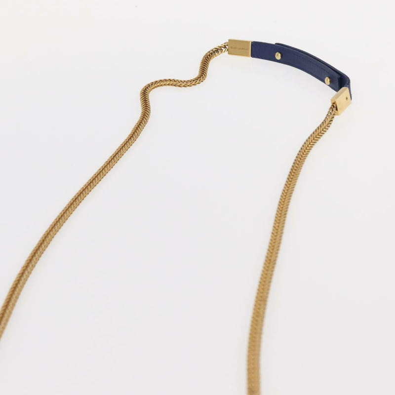 【日本直送】SAINT LAURENT Y Line 鏈條手提小包 皮革 藍色 金色 正品 BA8058-7